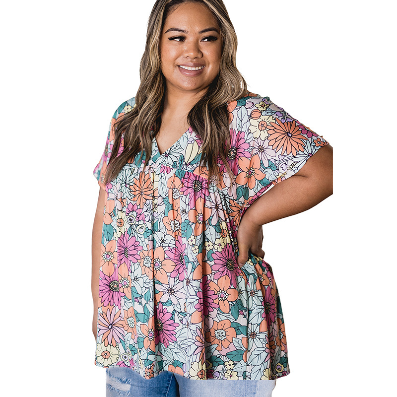 Summer Floral Print V-Neck Top 12