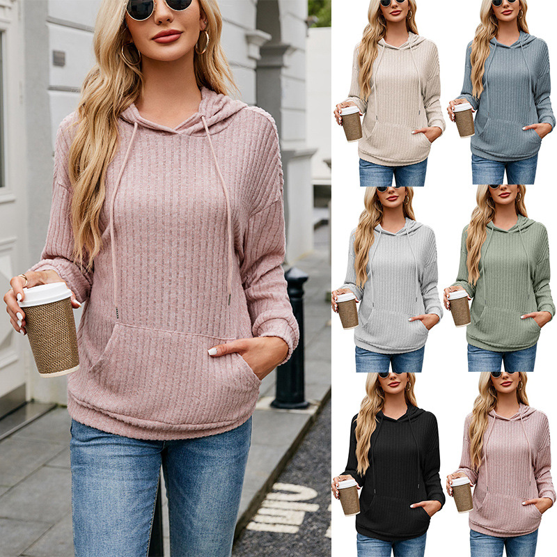 Women's Knit Hooded Sweatshirt with Stripes