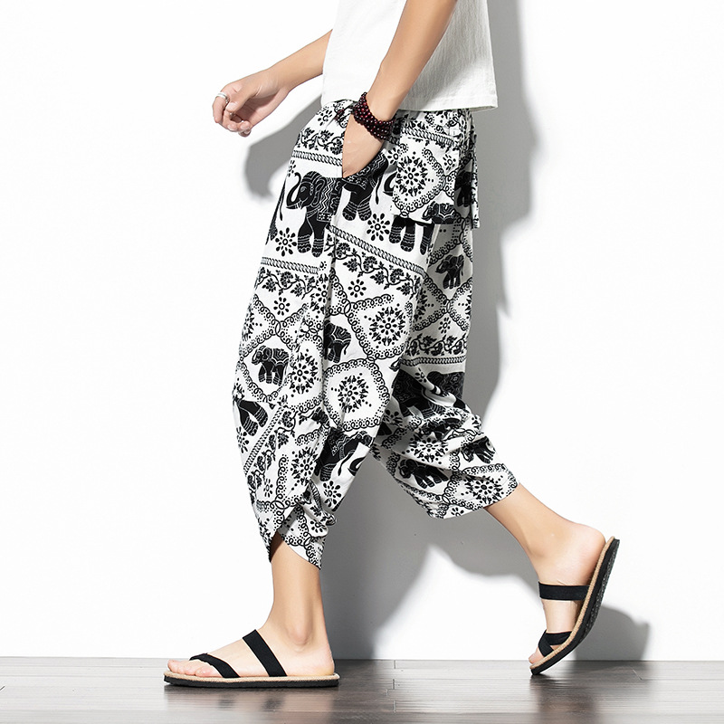 Casual Cropped Cotton-Linen Baggy Pants 2