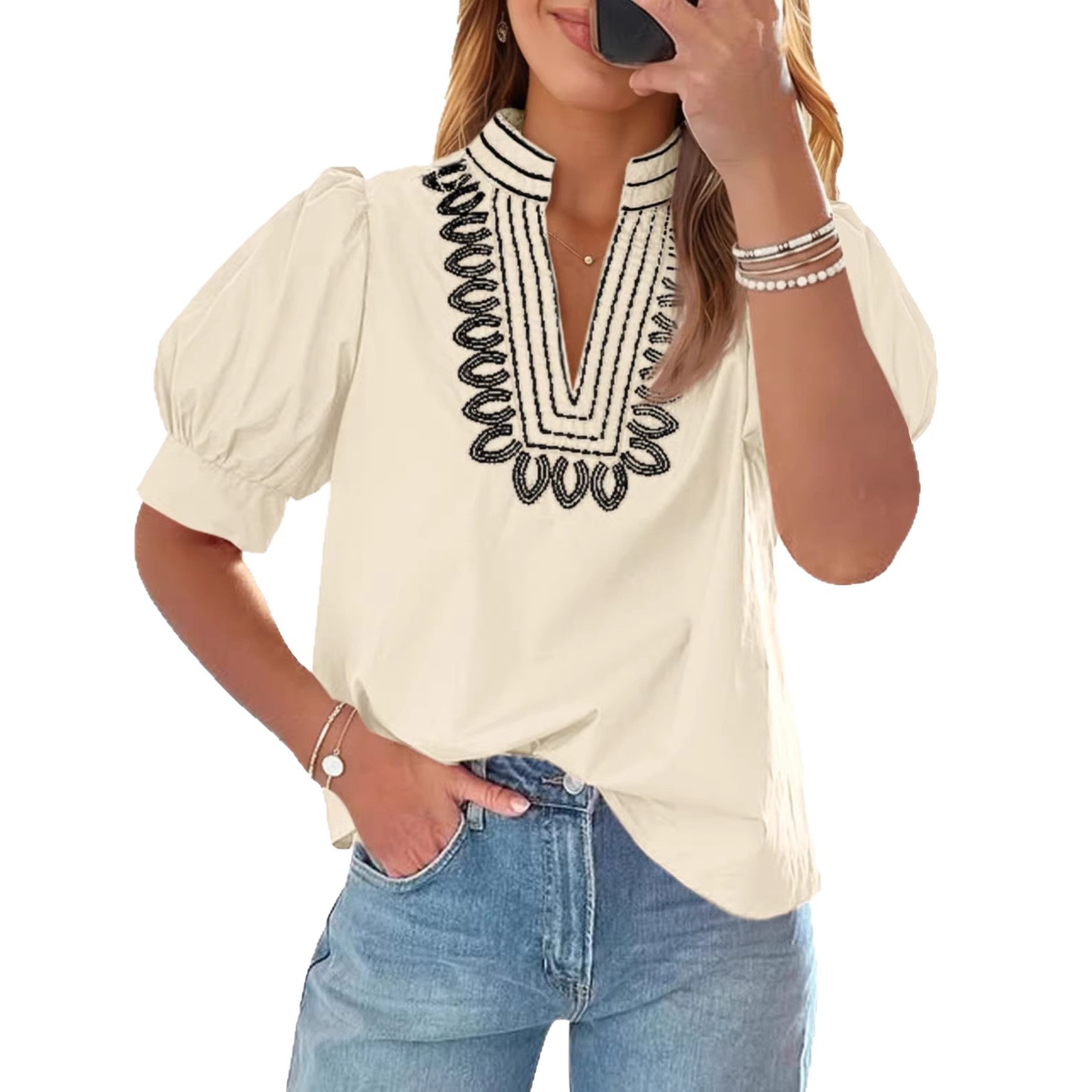 V-Neck Puff Sleeve Summer Top 6