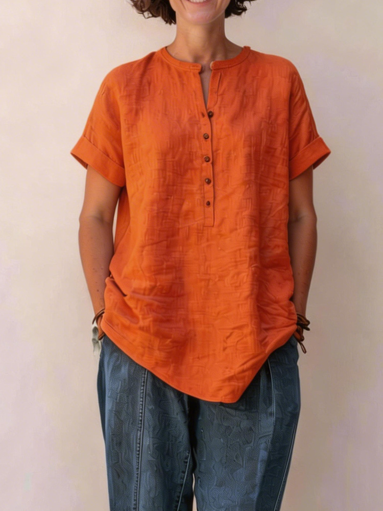 Women's Short-Sleeve Cotton-Linen Shirt 7