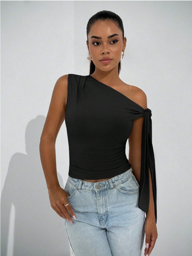 Slim-Fit Women's Sleeveless Top with Fluttering Ribbons 6
