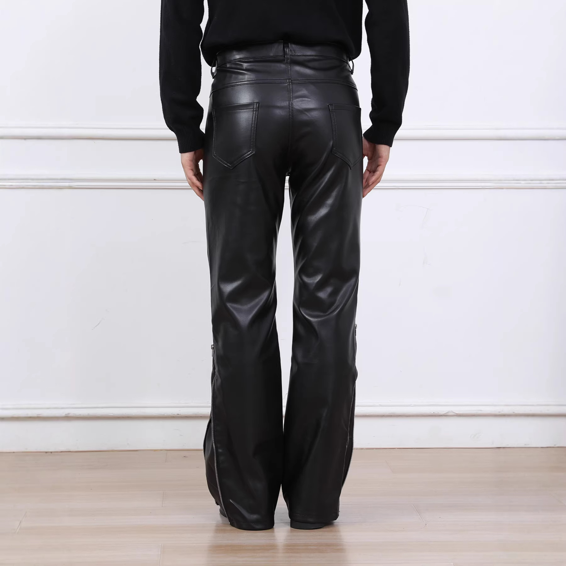 Men's Casual Faux Leather Wide-Leg Pants 2