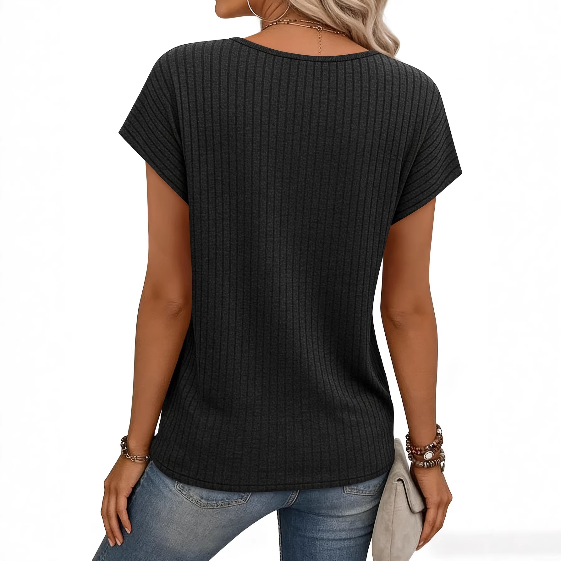 Women's Round Neck Button-Up Top 4