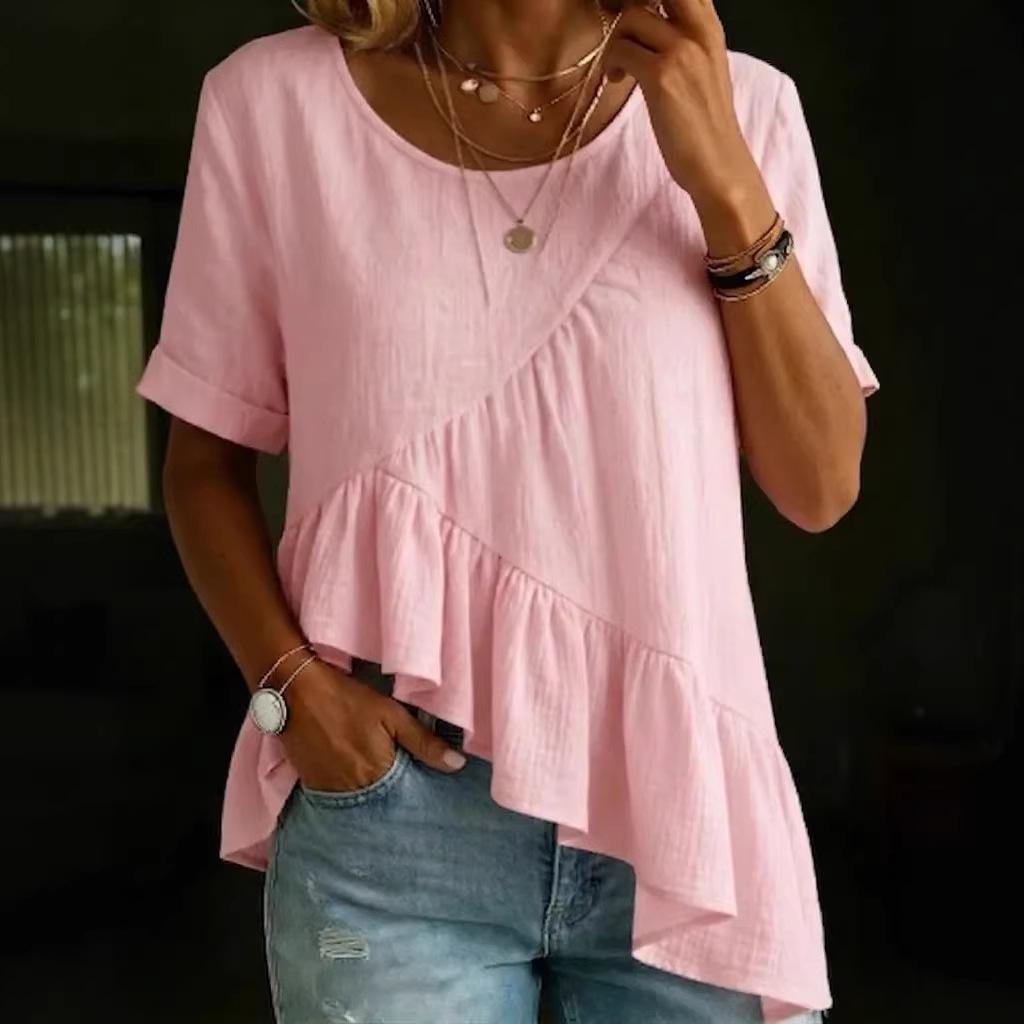 Asymmetric Hem Cotton-Linen T-Shirt 4
