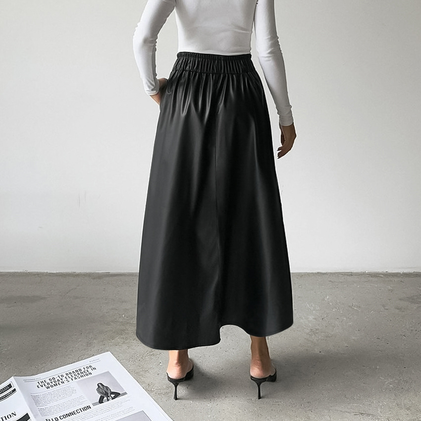 Wine Red Faux Leather High-Waist Skirt