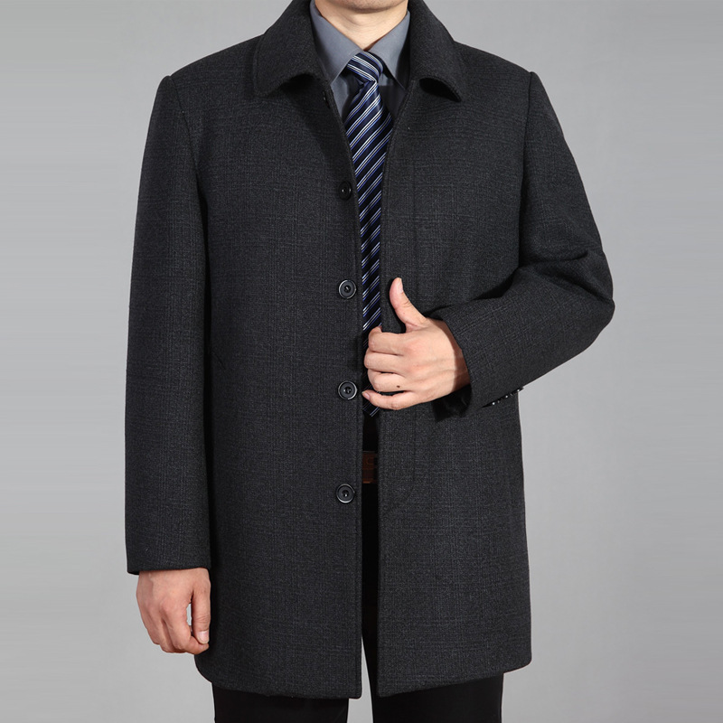 Mid-Length Wool Coat for Middle-Aged and Older Men