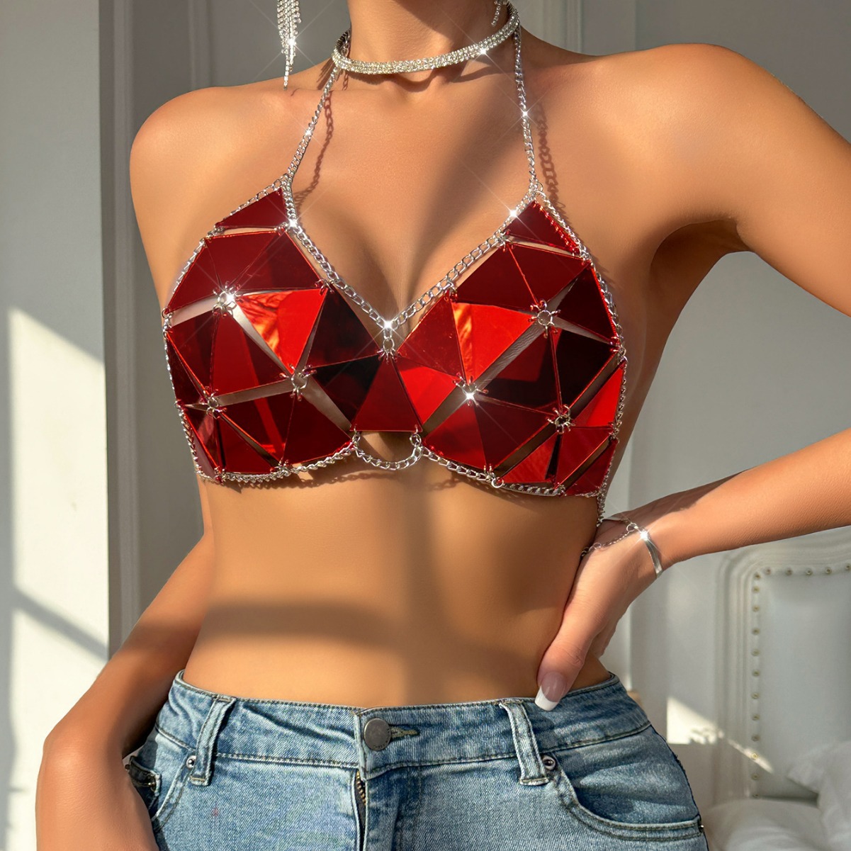 Fashion Nightclub Acrylic Sequin Triangle Bikini