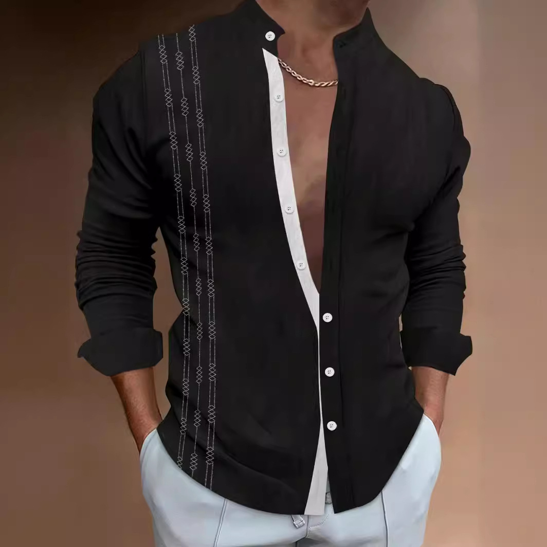 Men's Cotton and Linen Casual Long-Sleeve Shirt
