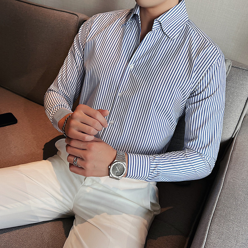 Men's Large V-Neck Non-Iron Striped Shirt