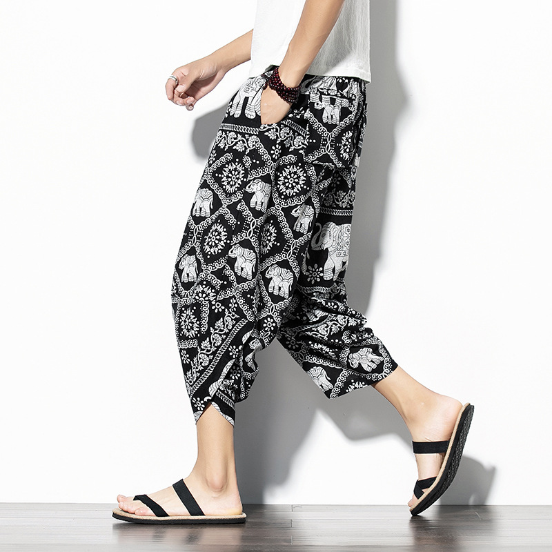 Casual Cropped Cotton-Linen Baggy Pants 7