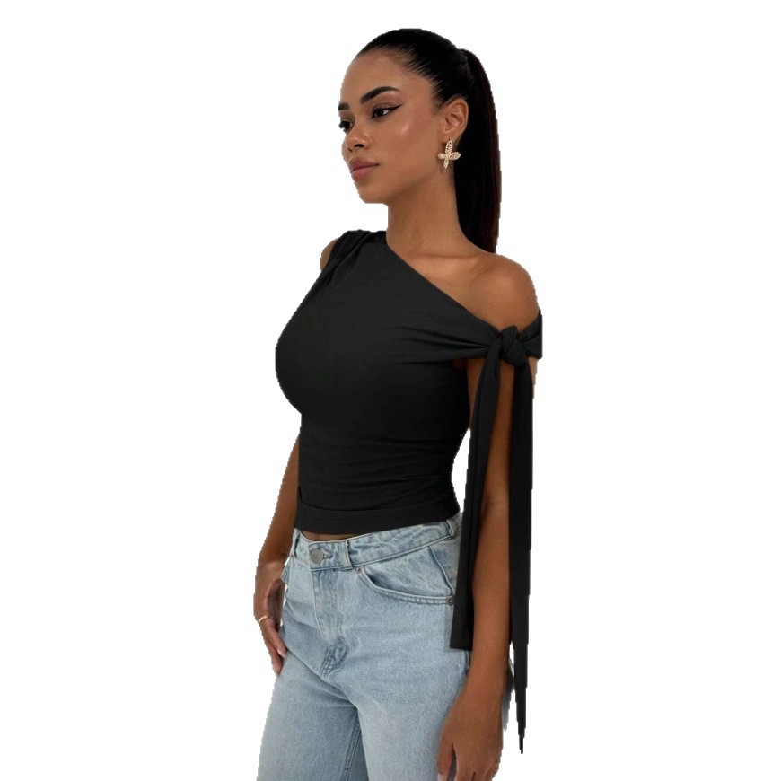 Slim-Fit Women's Sleeveless Top with Fluttering Ribbons 5