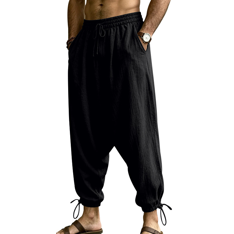 Men's Linen Drop-Crotch Harem Jogger Pants 4