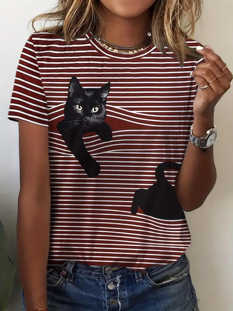 Tie-Dye Cat Print Garden Collar T-Shirt 7
