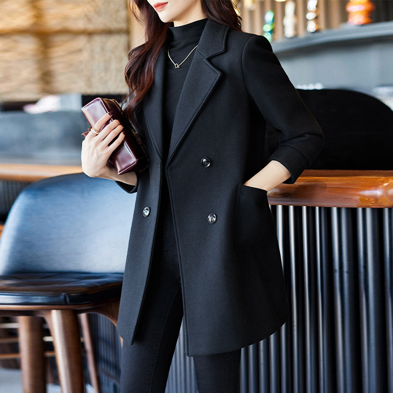 Black Double-Breasted Women's Coat