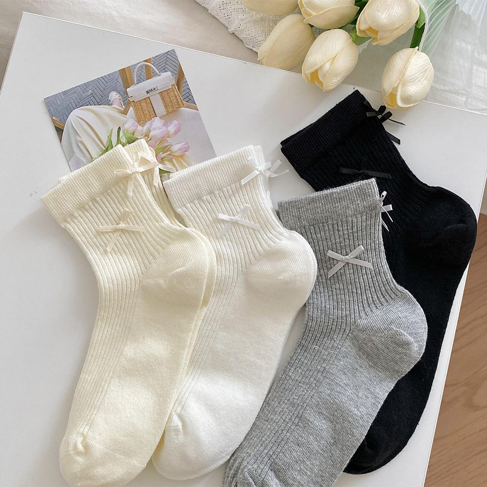 Thin Seamless All-in-One Socks with Cute Bow