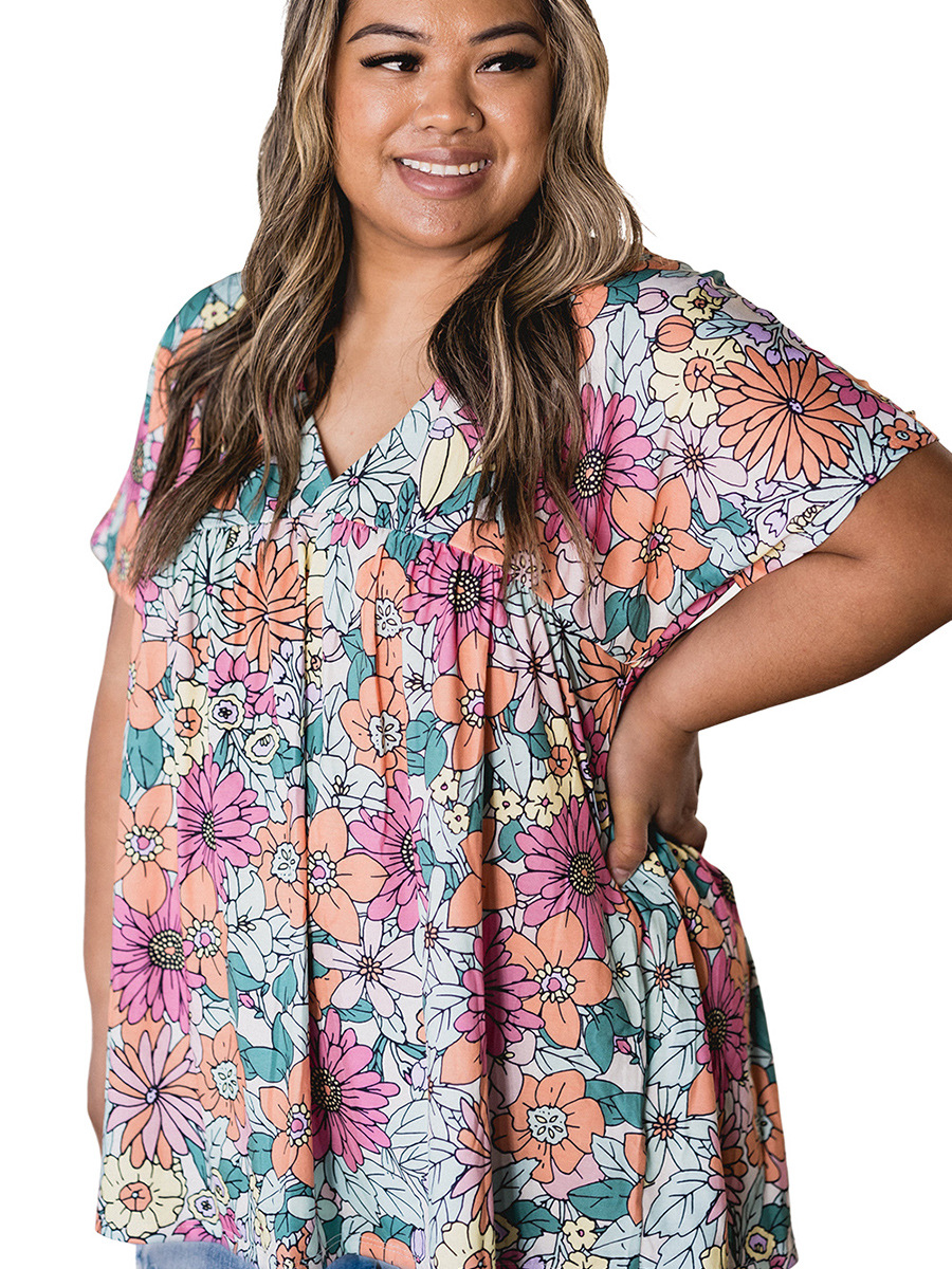 Summer Floral Print V-Neck Top 11