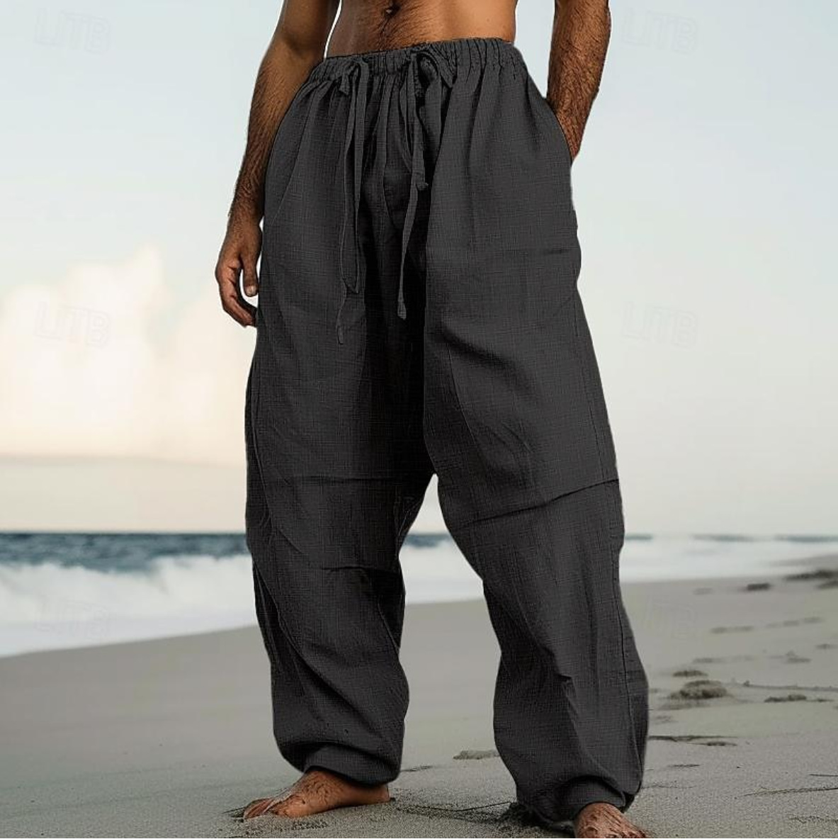 Comfortable Plain Color Beach Straight-Leg Pants 7