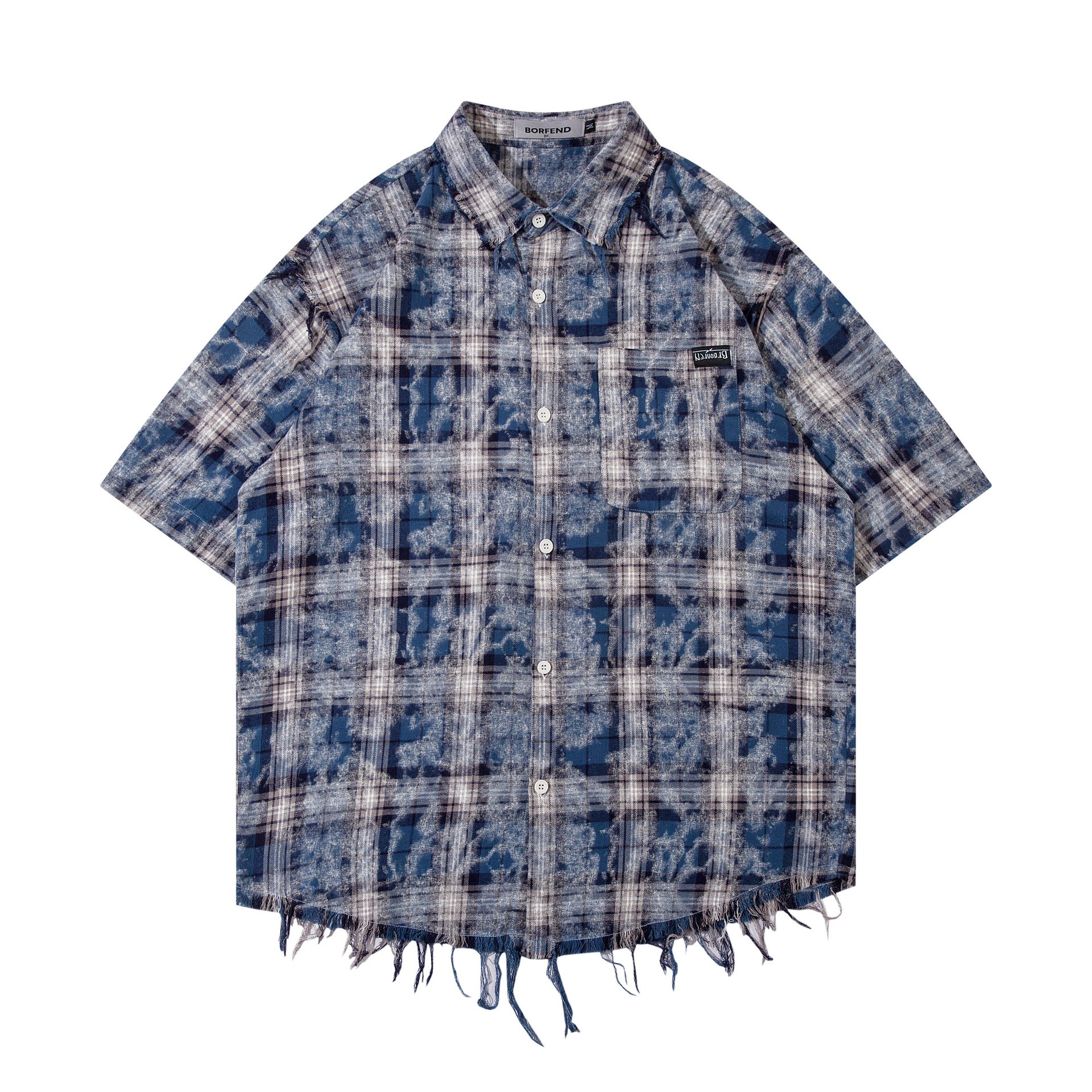 American Tie-Dye Short Sleeve Plaid Shirt 6