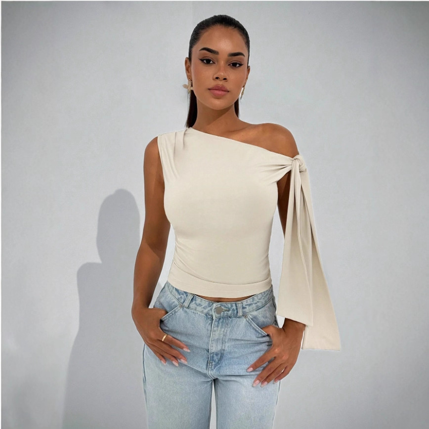 Slim-Fit Women's Sleeveless Top with Fluttering Ribbons 2