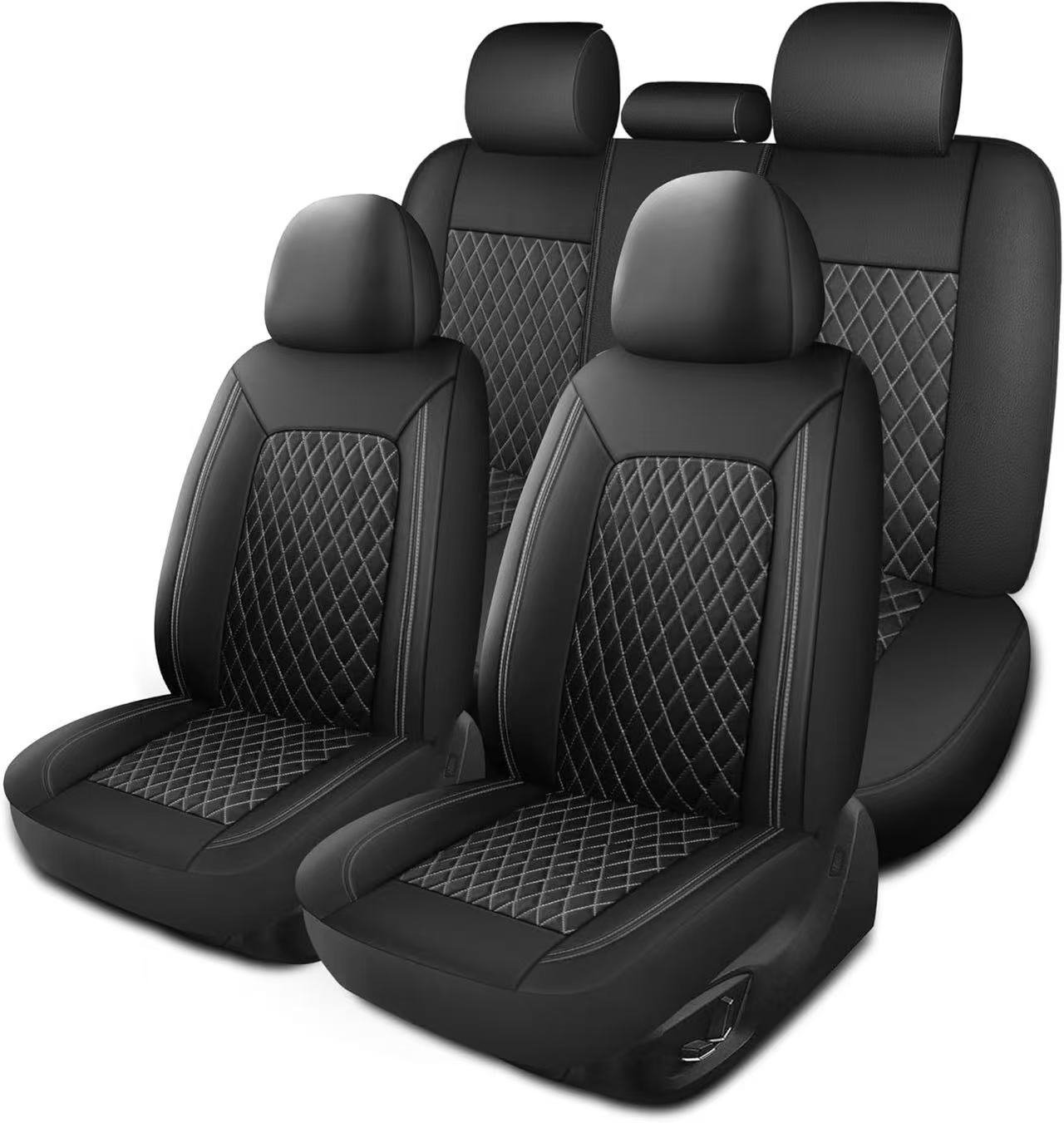 Single-line Diamond-pattern PU Leather Car Seat Cover 6