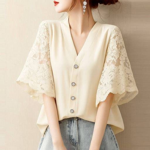 Summer V-Neck Button-Up Top 2