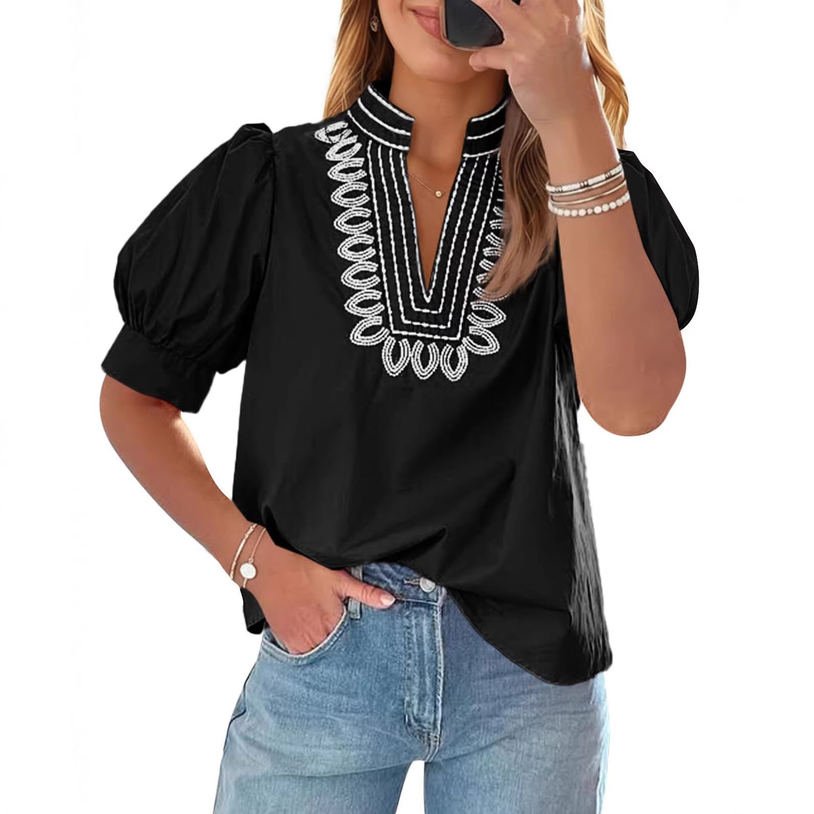 V-Neck Puff Sleeve Summer Top 4