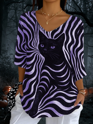 Striped Loose-Fit Crew Neck Top for Women 11