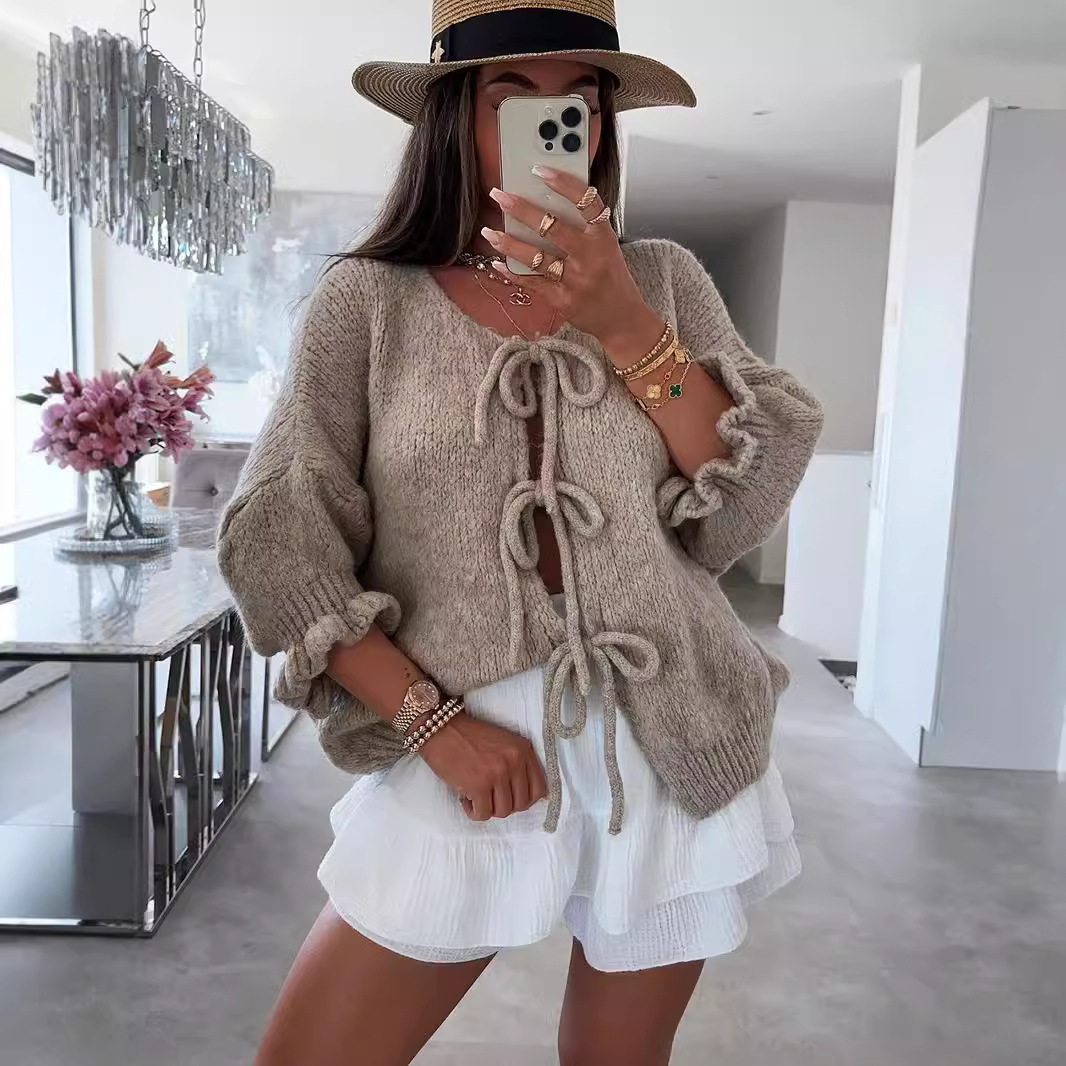 Women's Loose Cardigan with Three-Quarter Sleeves