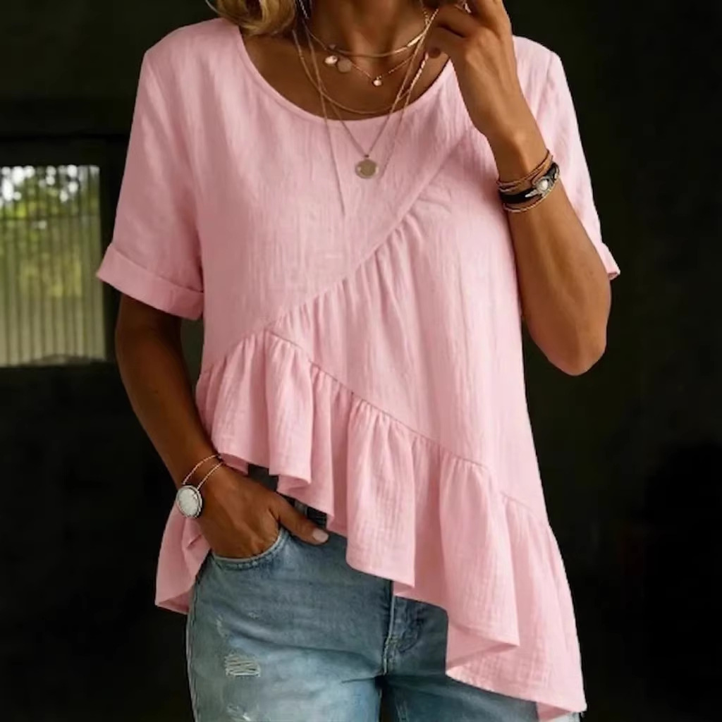Asymmetric Hem Cotton-Linen T-Shirt 3