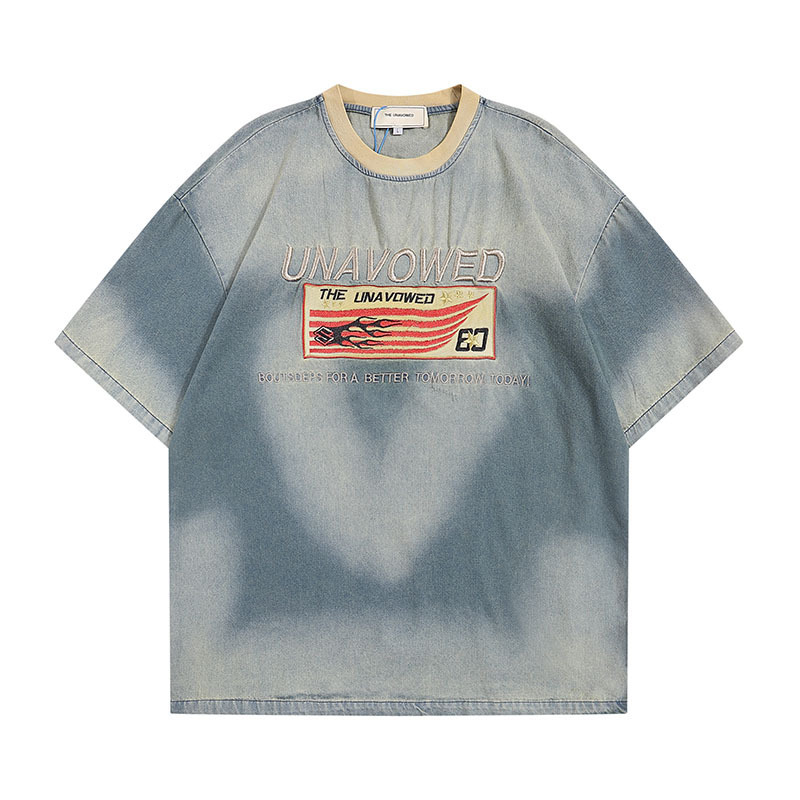 TKPA Original American Retro Street Letter Embroidery Denim Shirt 5