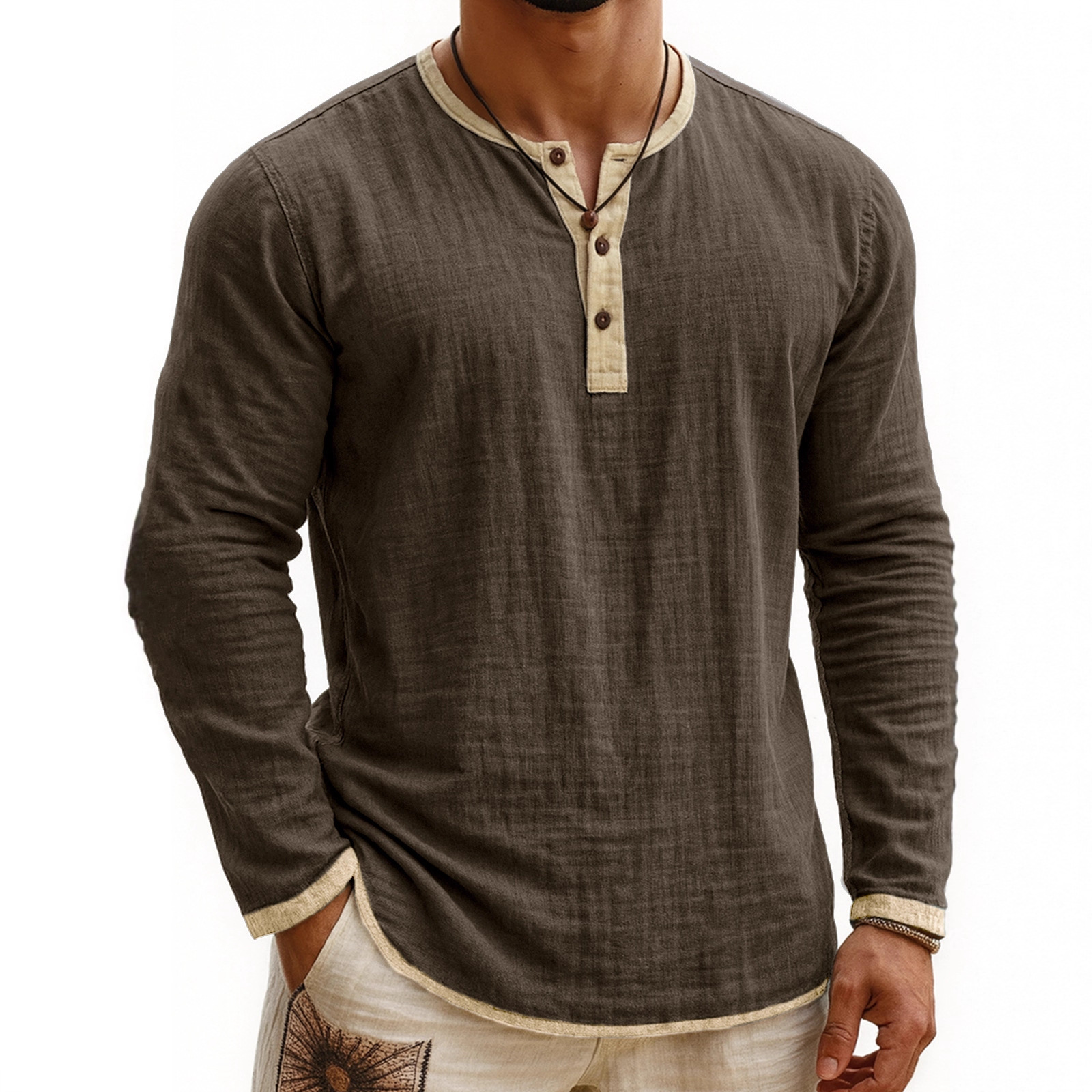 Men's Two-Tone Digital Print Henley Shirt