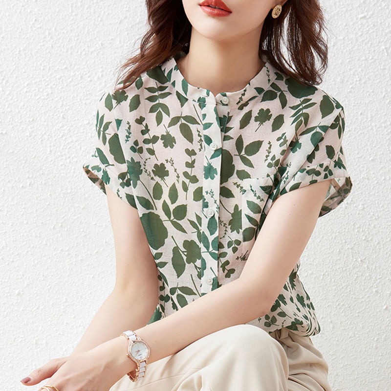 Floral Chiffon Short-Sleeve Shirt 7