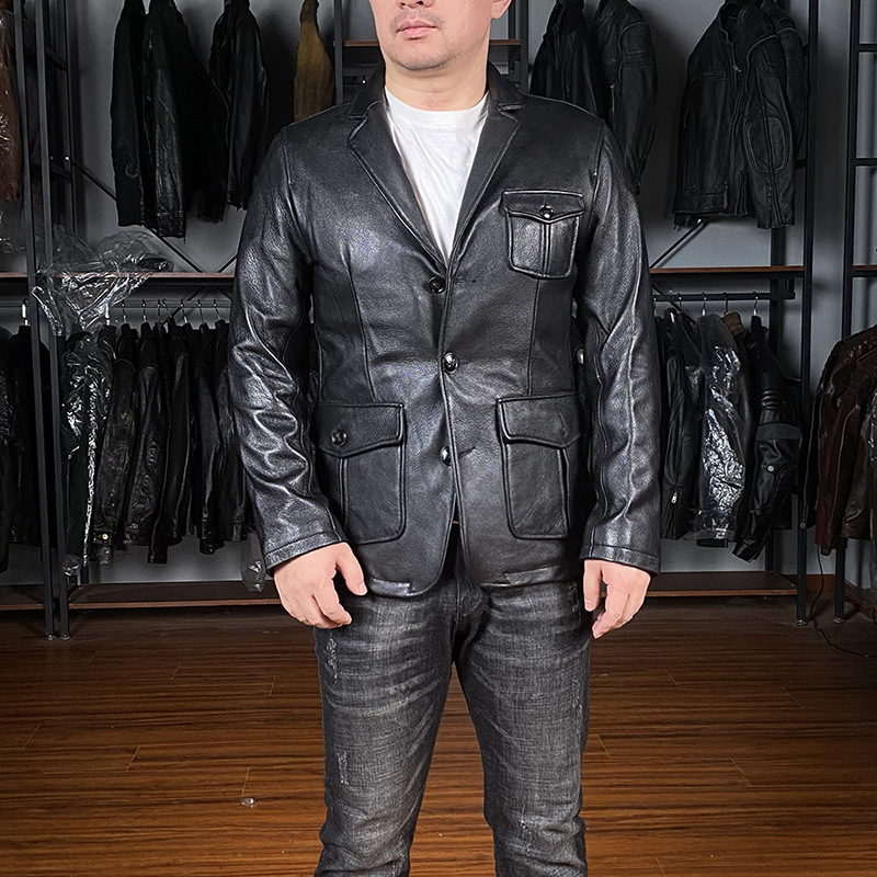 Fashion Men's Single-Breasted Casual Leather Suit Jacket