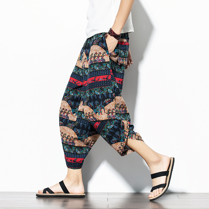 Casual Cropped Cotton-Linen Baggy Pants 8