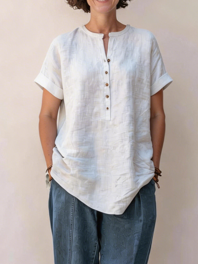 Women's Short-Sleeve Cotton-Linen Shirt 6