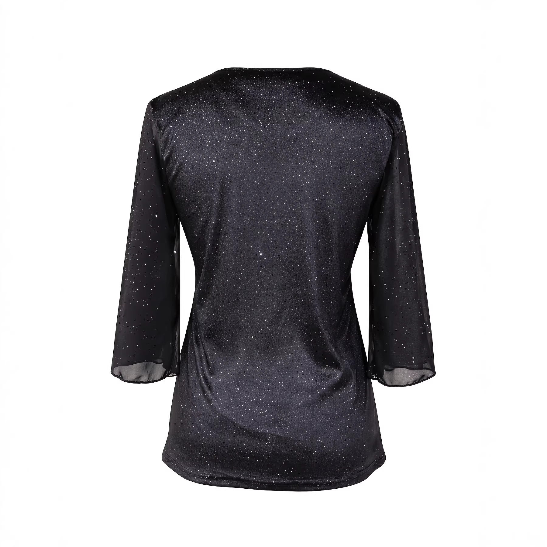 Women's Shiny Pleated Top with Mid-Length Sleeves 3