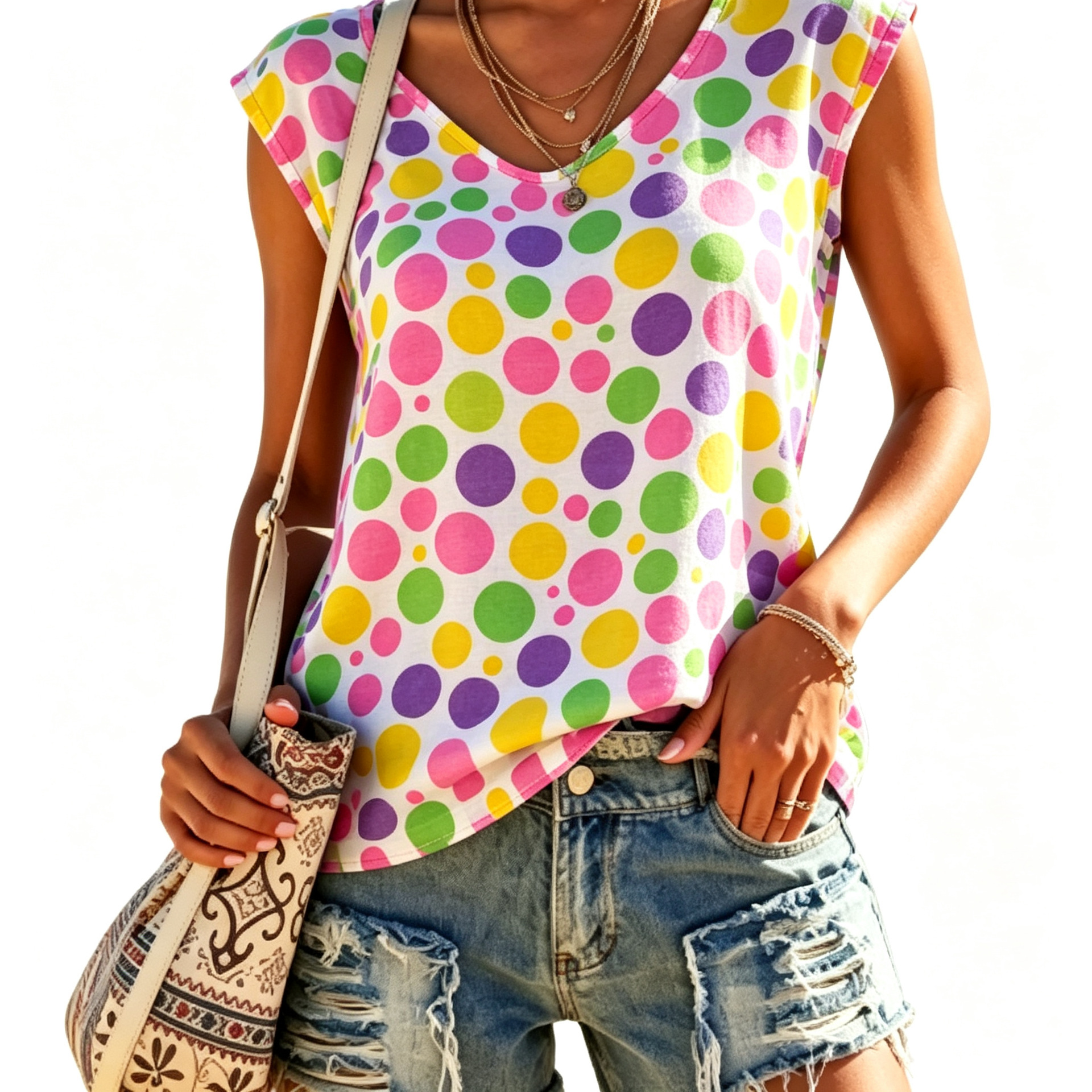 Bohemian Daisy Print Sleeveless Summer Top 6
