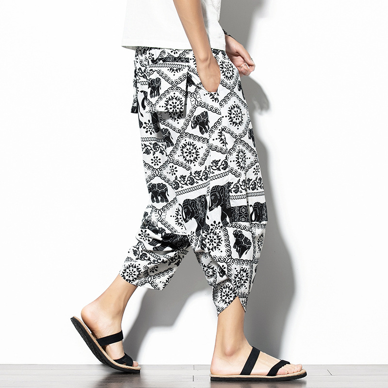 Casual Cropped Cotton-Linen Baggy Pants 5