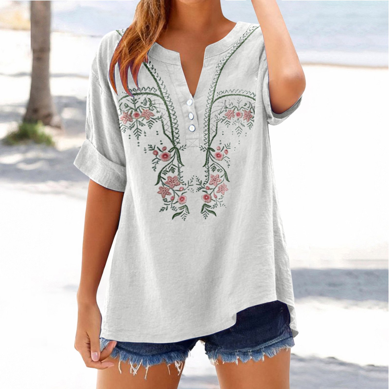 Retro Embroidered V-Neck Top 5