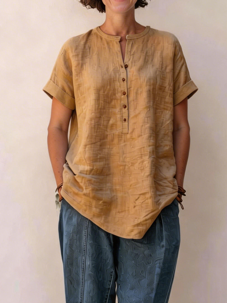 Women's Short-Sleeve Cotton-Linen Shirt 8