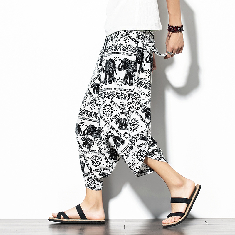 Casual Cropped Cotton-Linen Baggy Pants 3
