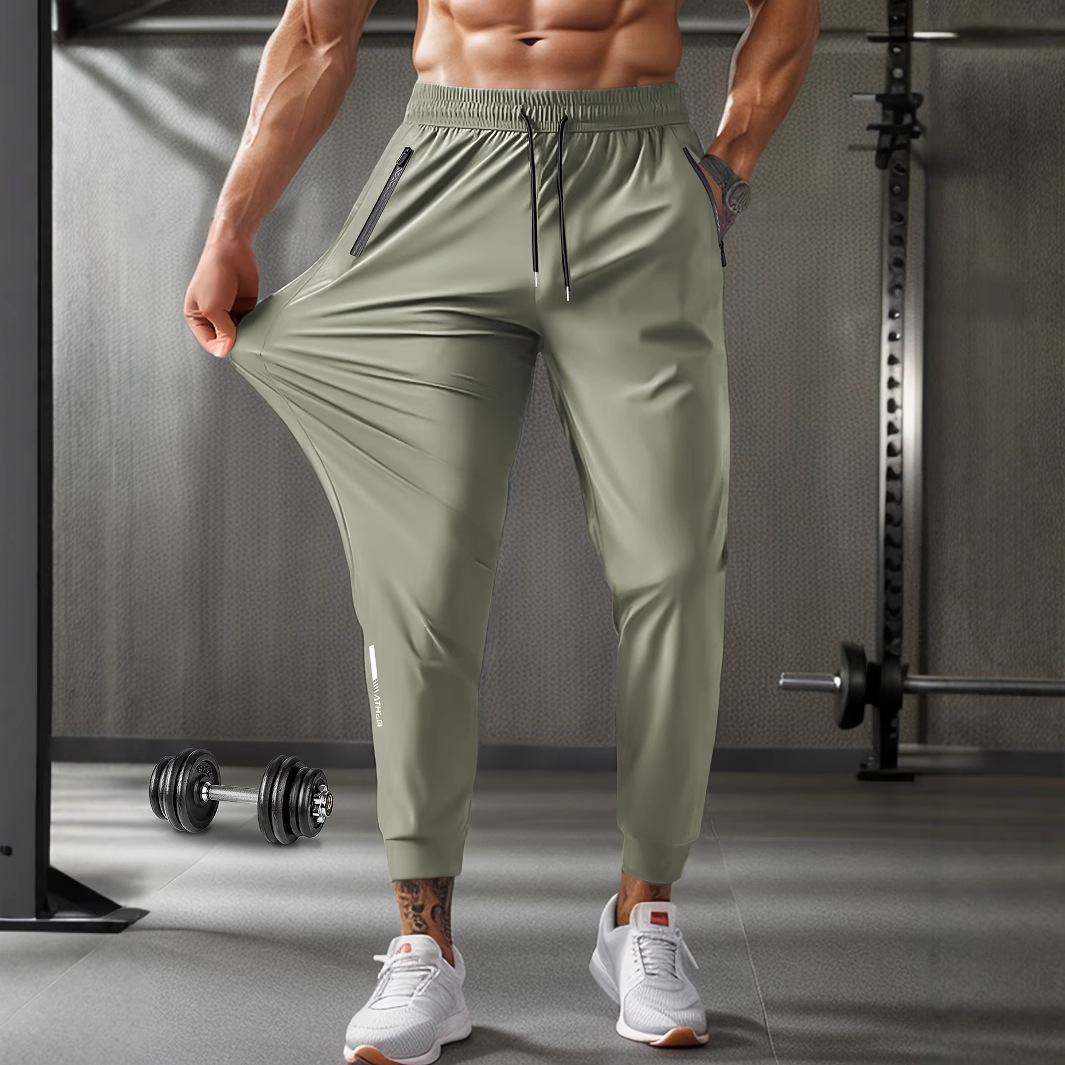 Men's Ice Silk Quick-Drying Running Pants with Zippers