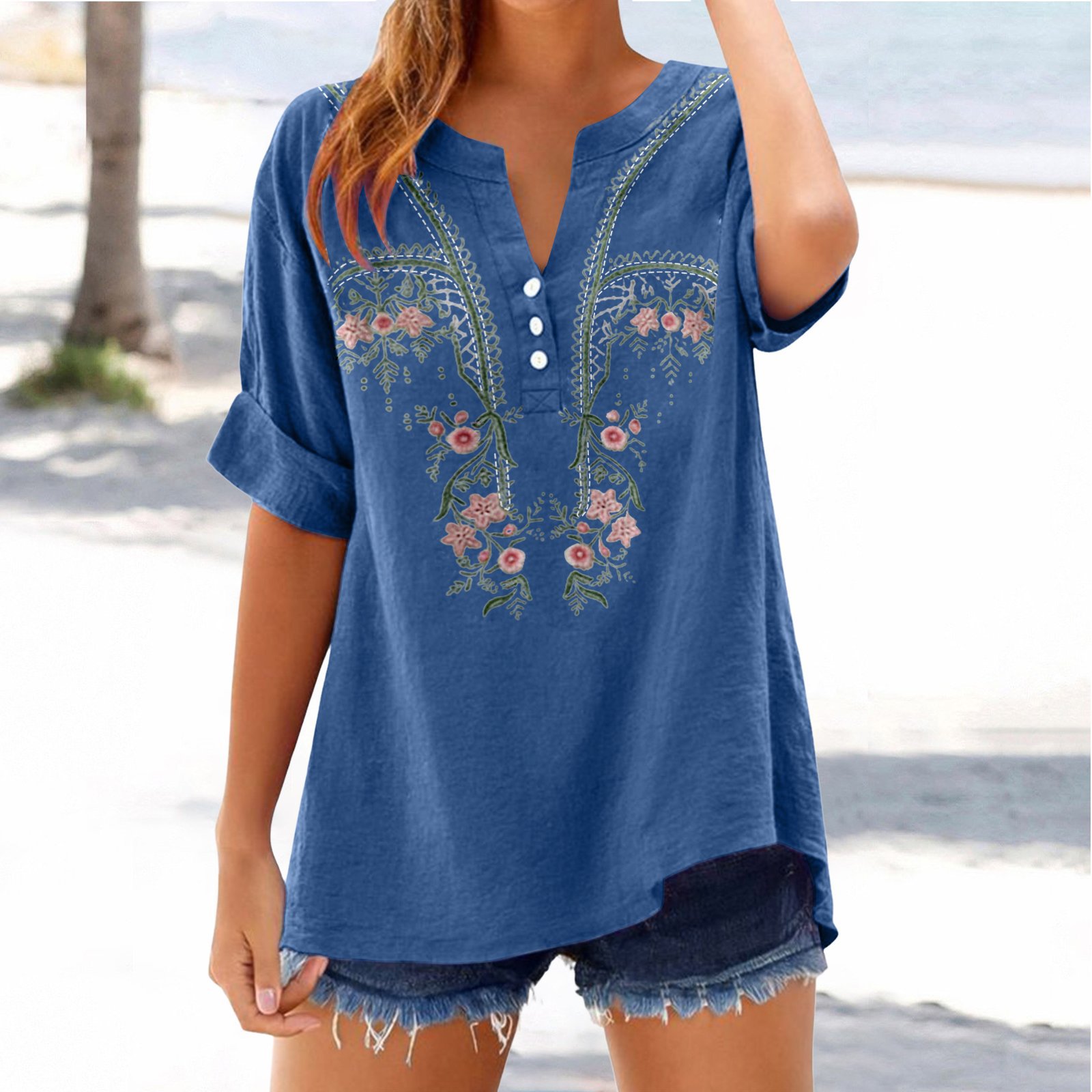 Retro Embroidered V-Neck Top 8