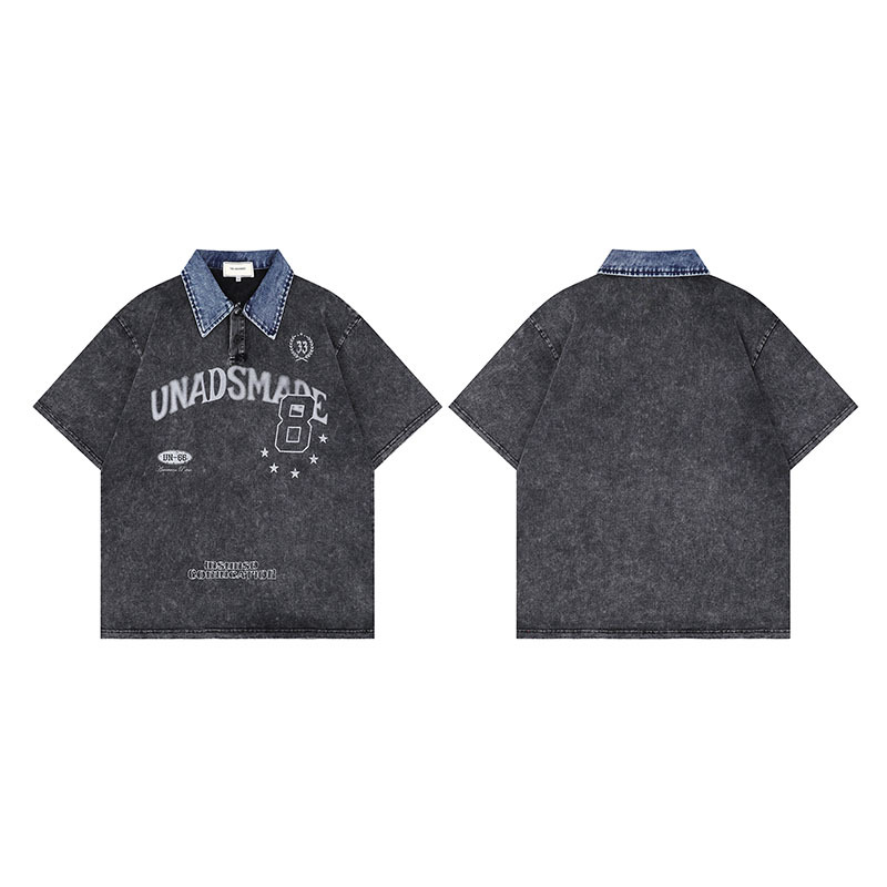 Contrast Color Denim Lapel T-Shirt 3
