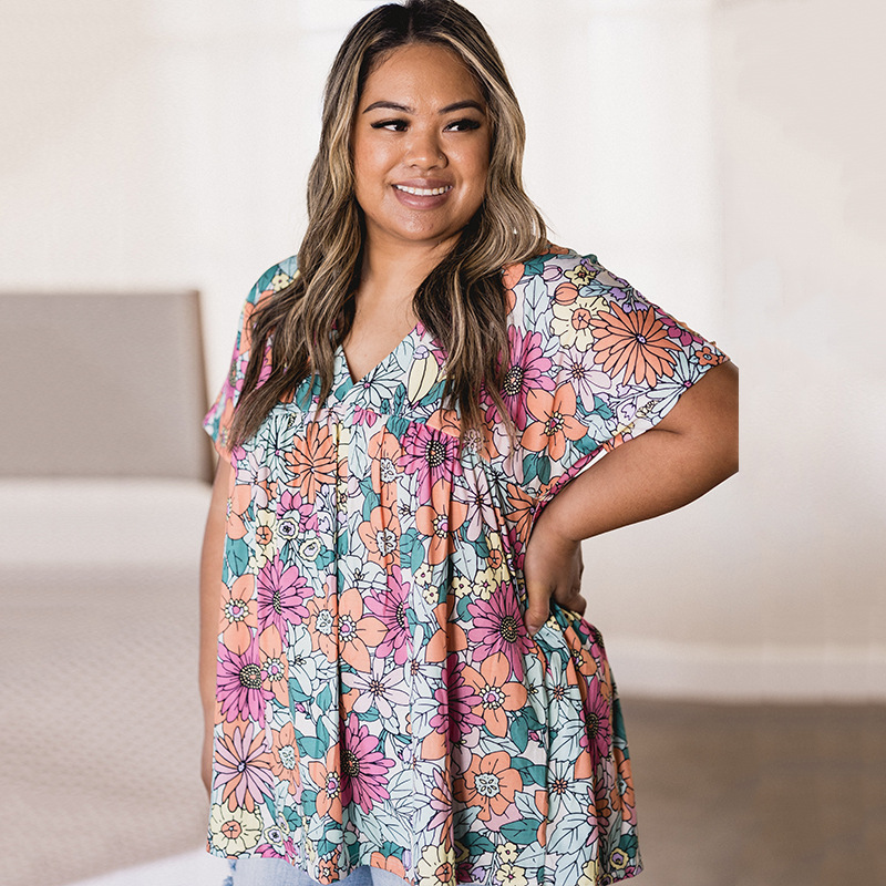 Summer Floral Print V-Neck Top 3
