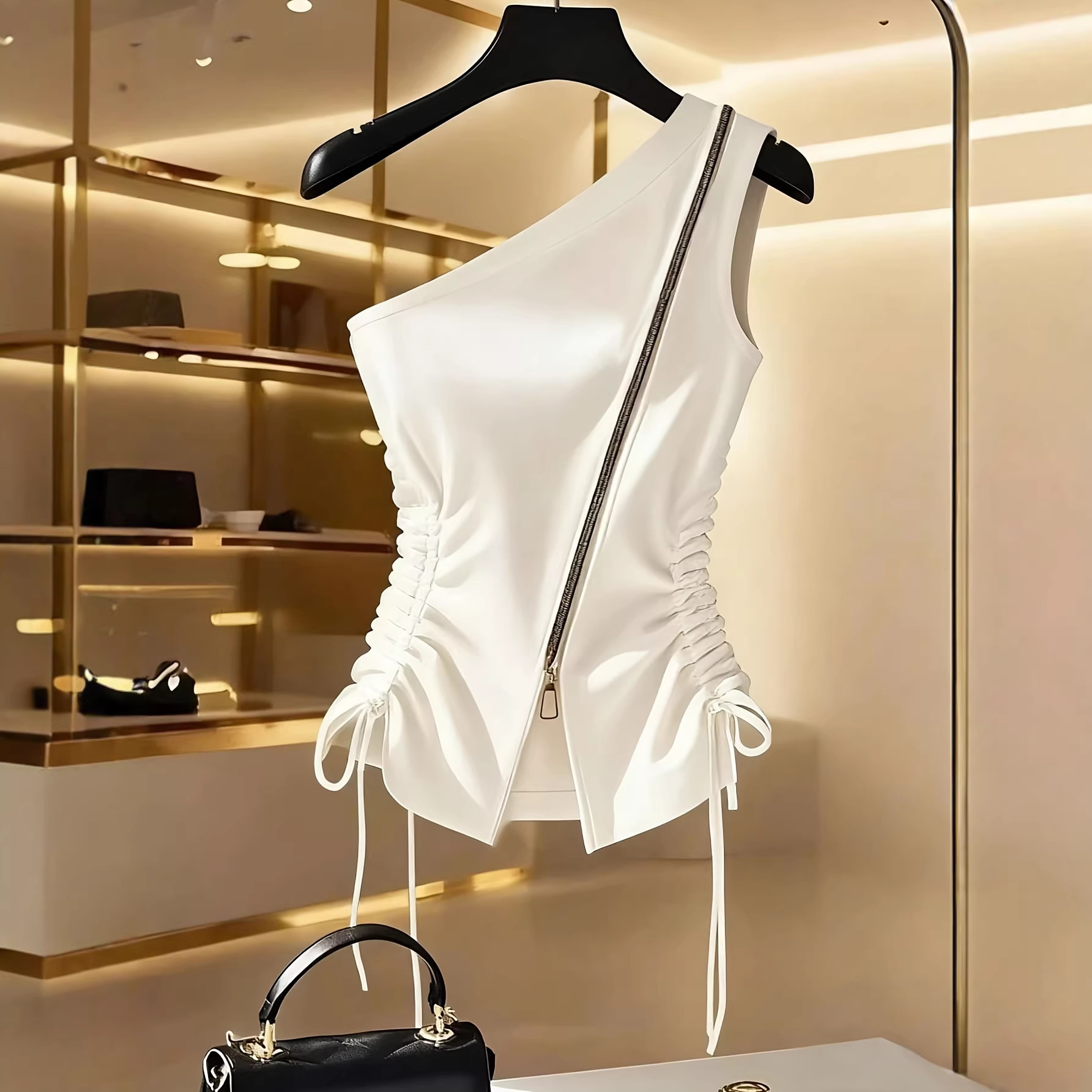 Women's Off-Shoulder Pleated Lace-Up Top 2