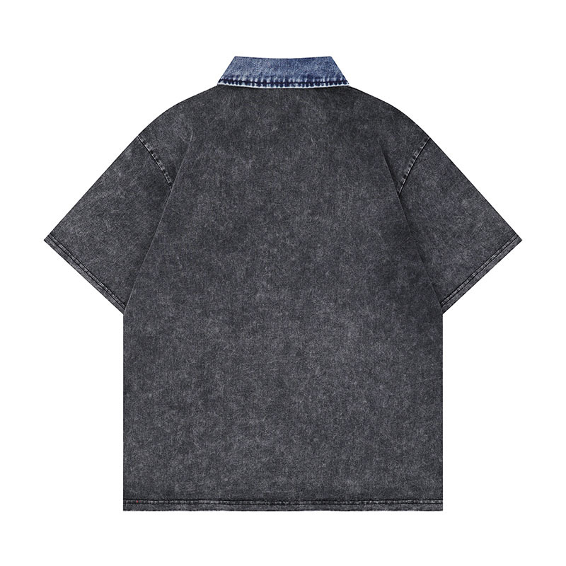 Contrast Color Denim Lapel T-Shirt 4