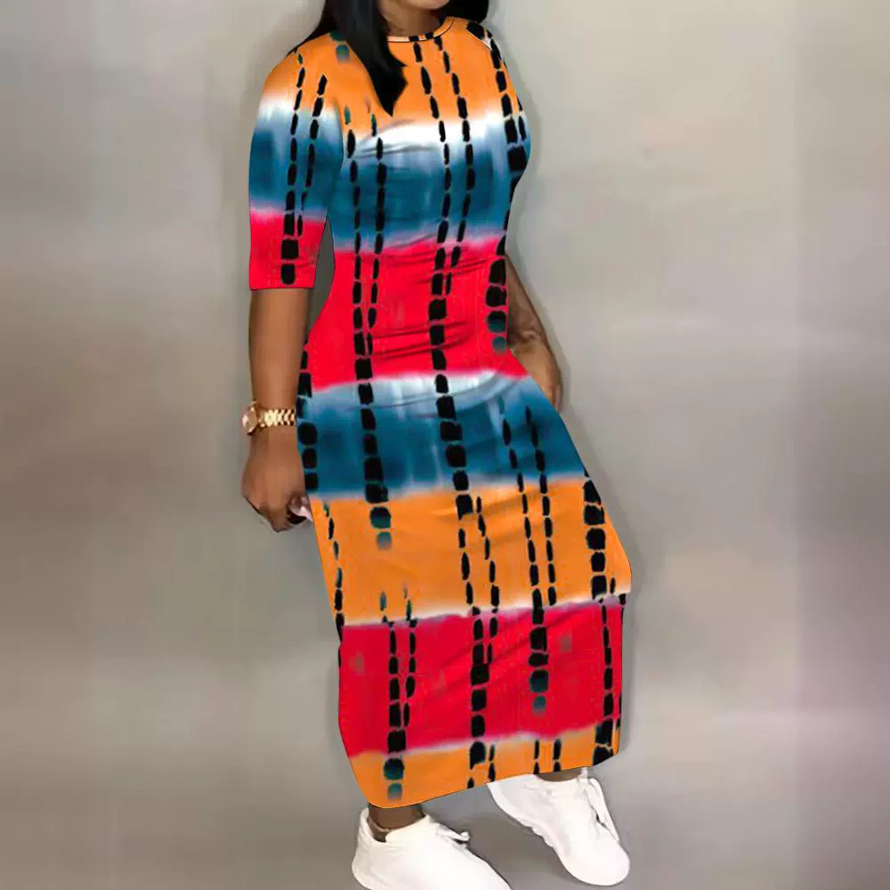 Casual Summer Ribbed Tie-Dye Dress