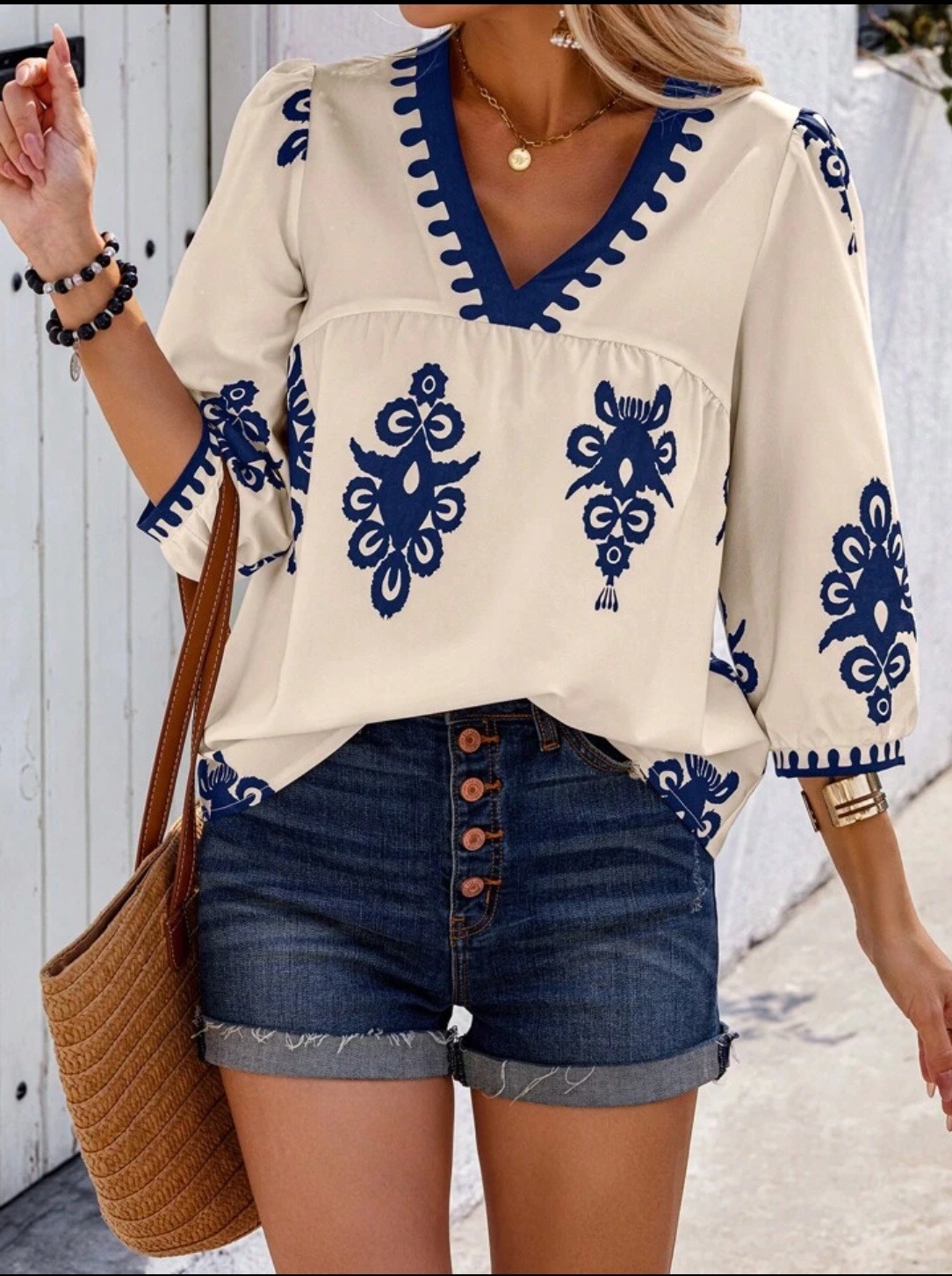 Short Sleeve V-Neck T-Shirt with Digital Print 6